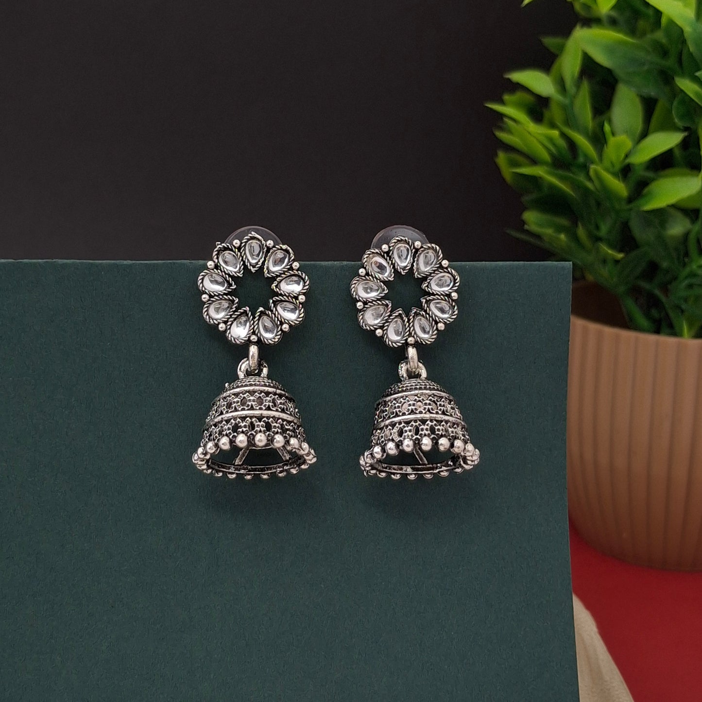 Antique Sunflower Oxidized Jhumka - Kaanke