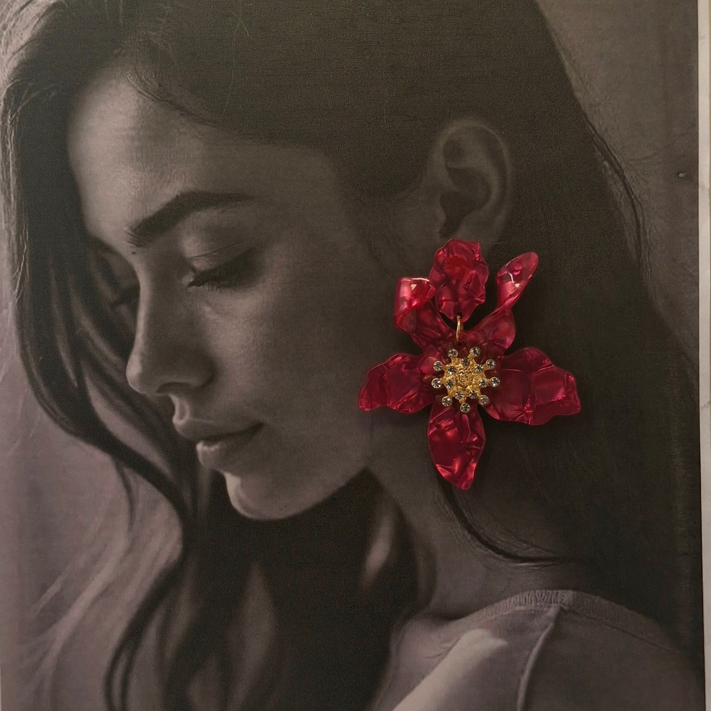 Bold Pink Floral Statement Earrings - Kaanke