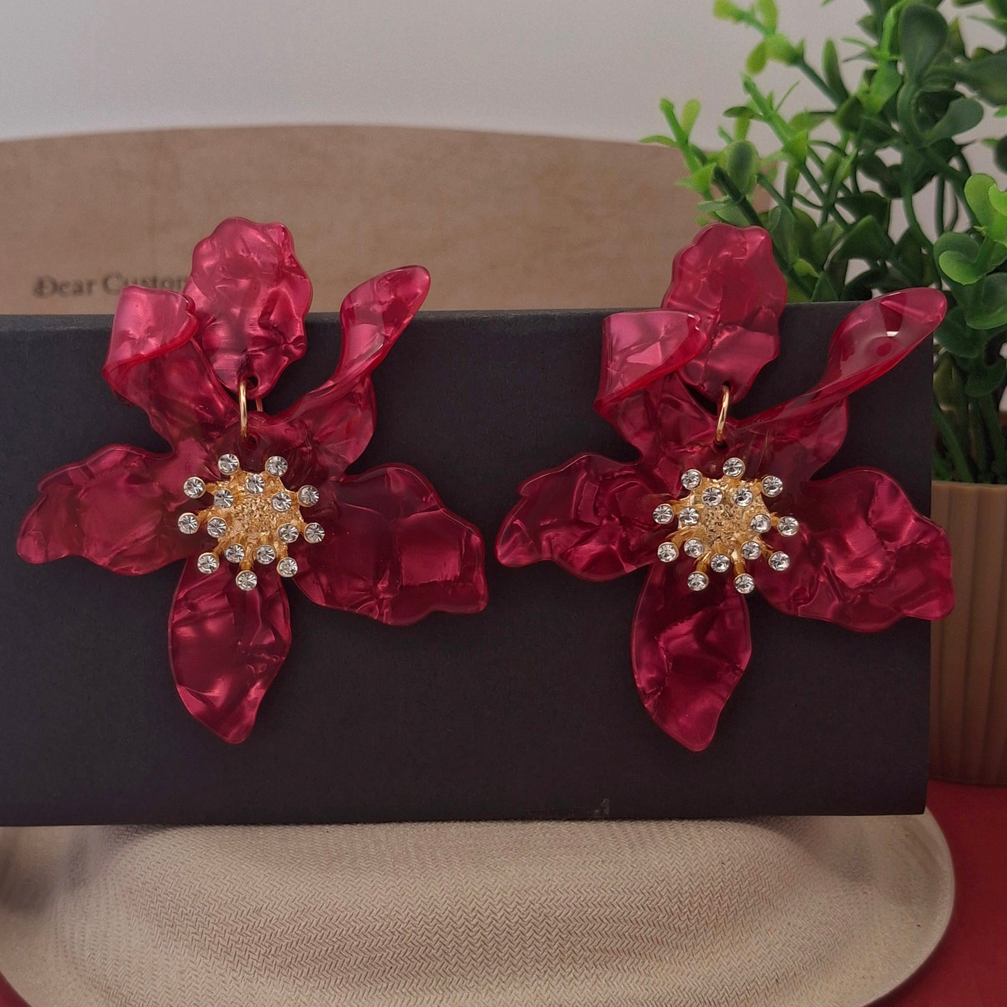 Bold Pink Floral Statement Earrings - Kaanke