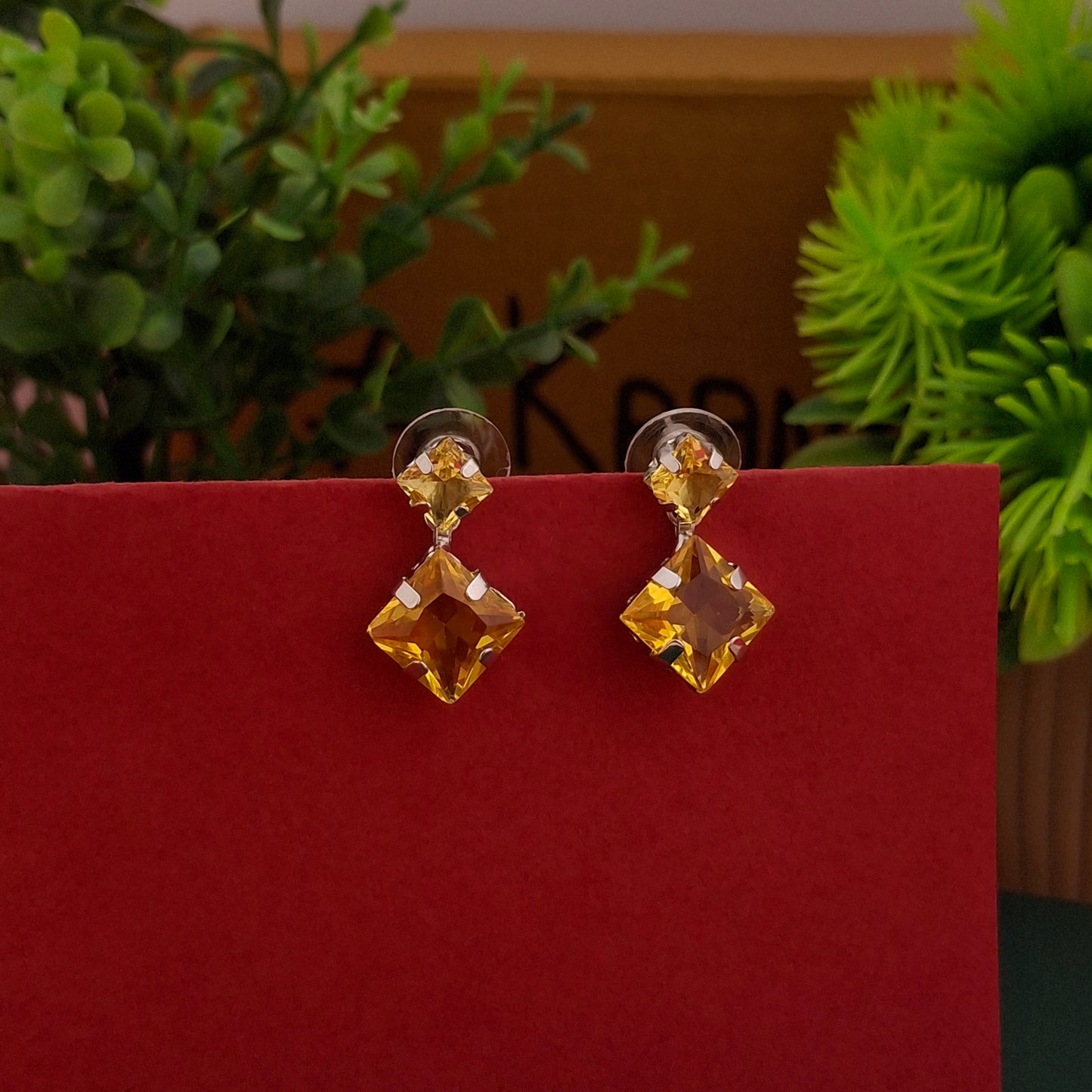 Double Gemstone Drop Earrings - Kaanke