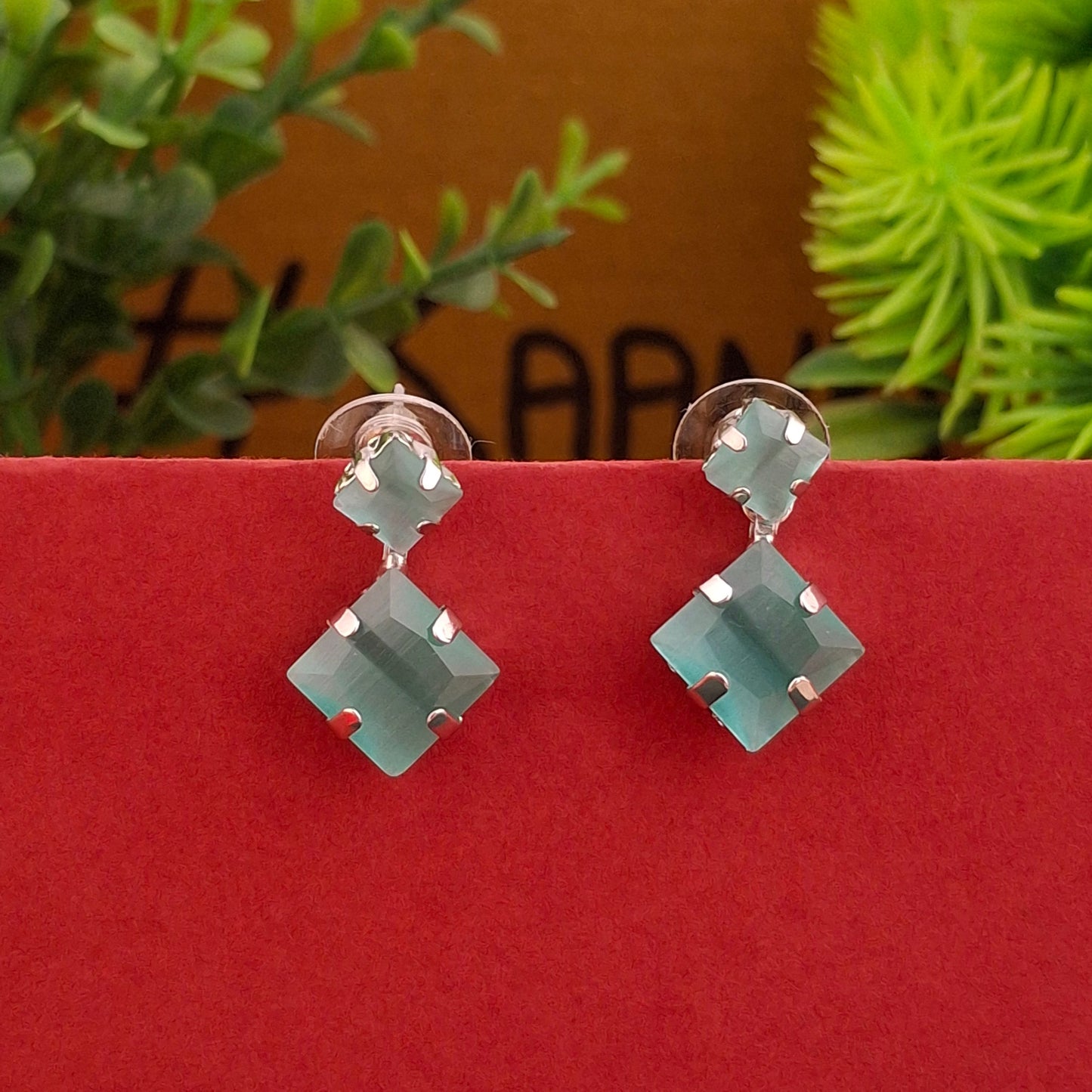 Double Gemstone Drop Earrings - Kaanke