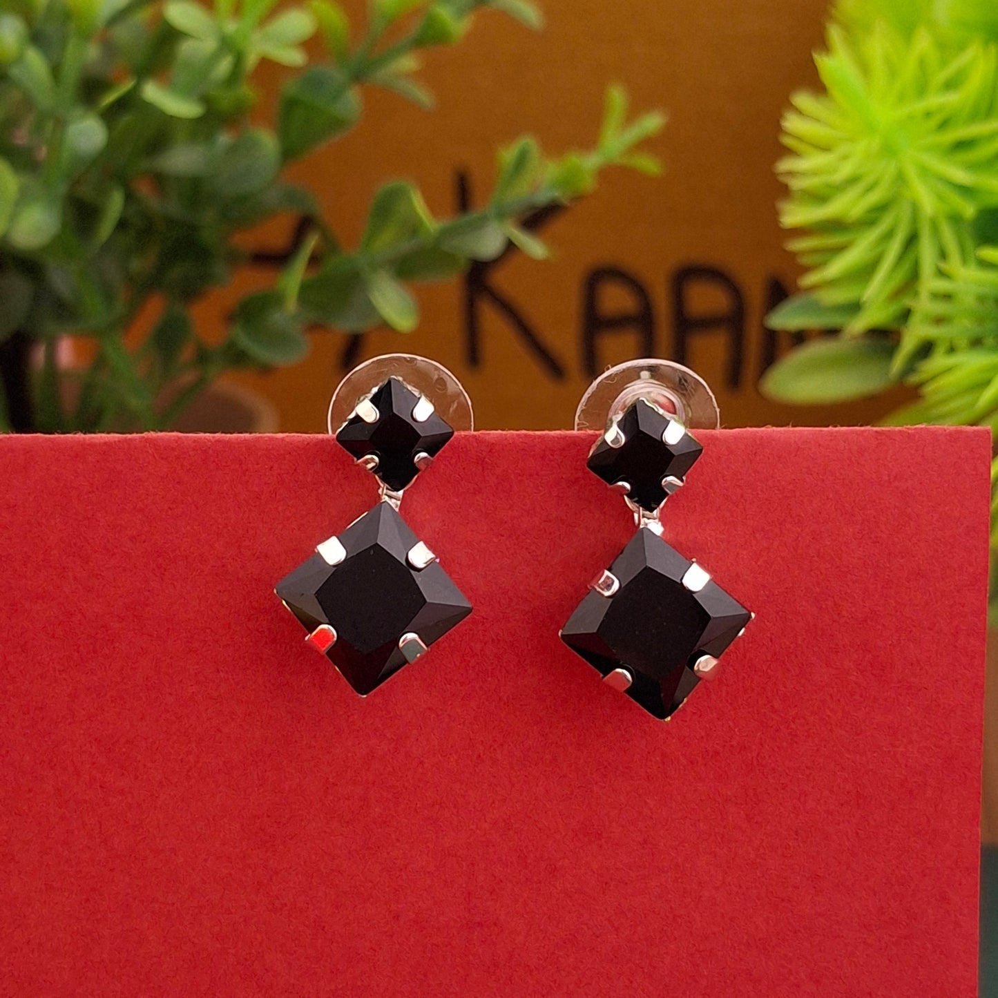 Double Gemstone Drop Earrings - Kaanke