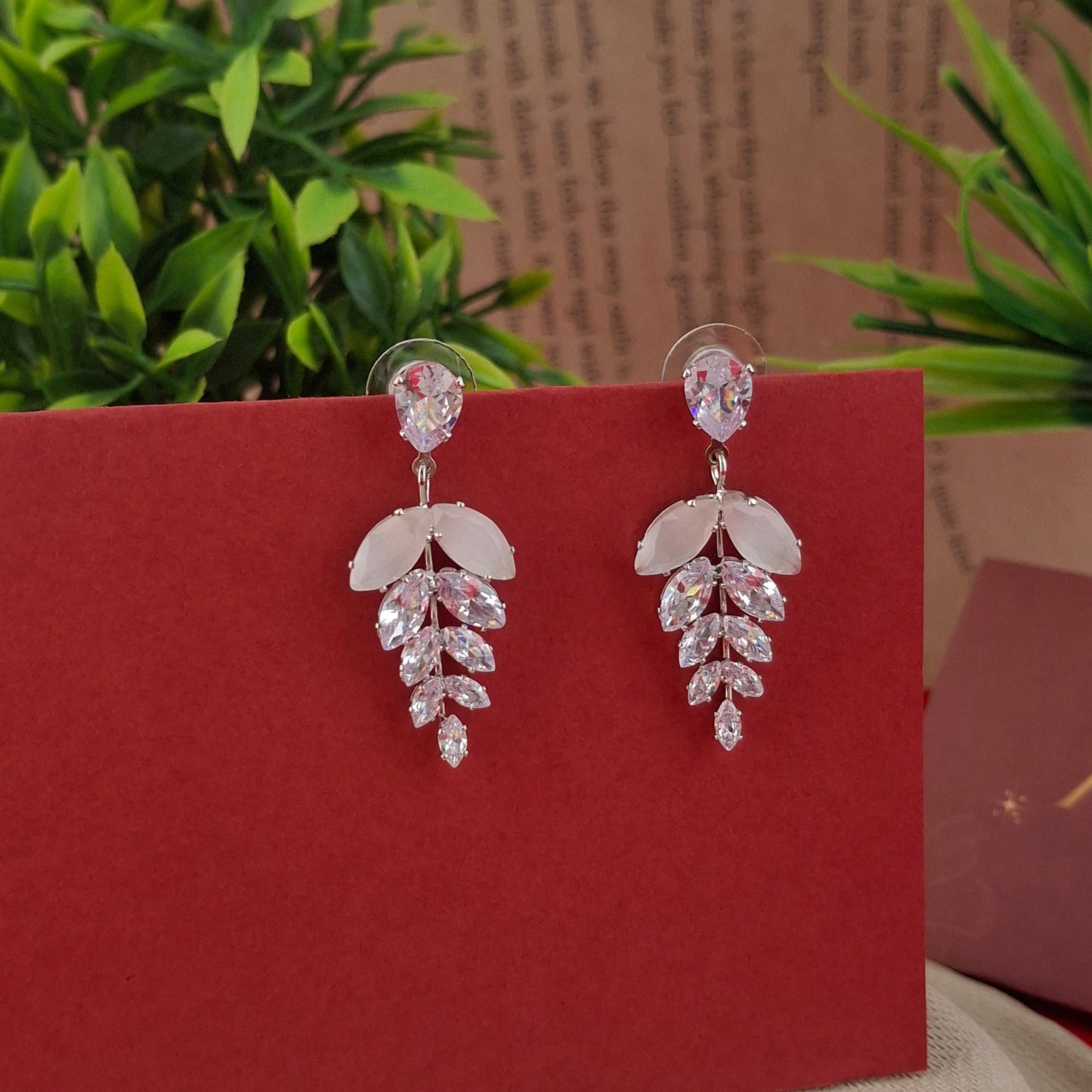 Elegant Crystal Leaf Drop Earrings - Kaanke