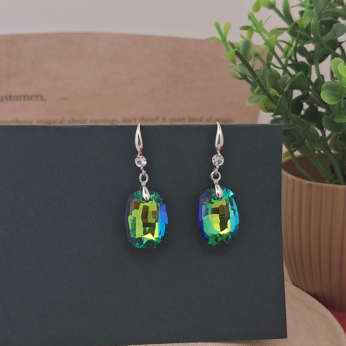 Emerald Glow Crystal Dangler Earrings - Kaanke