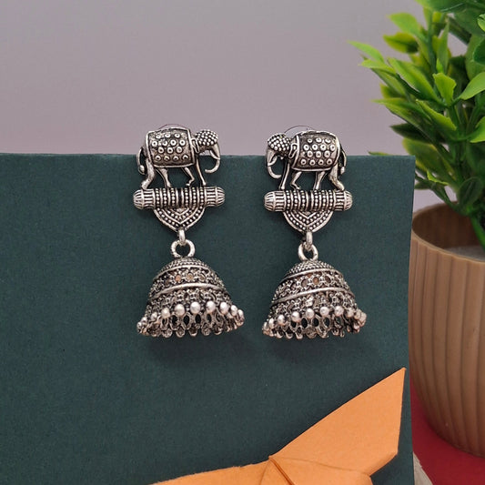 Antique Elephant Oxidized Jhumka - Kaanke