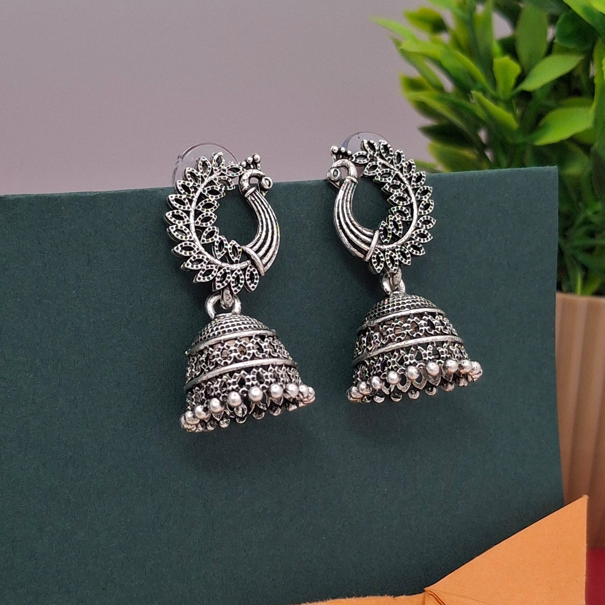 Antique Peacock Oxidized Jhumka - Kaanke