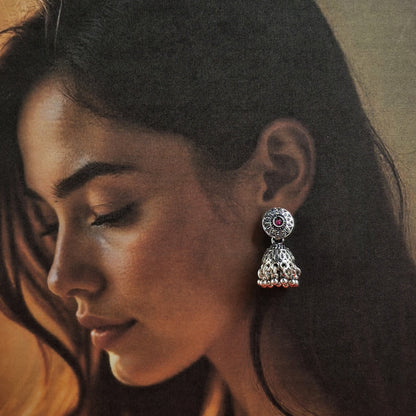 Antique Silver Jhumka Earrings - Kaanke