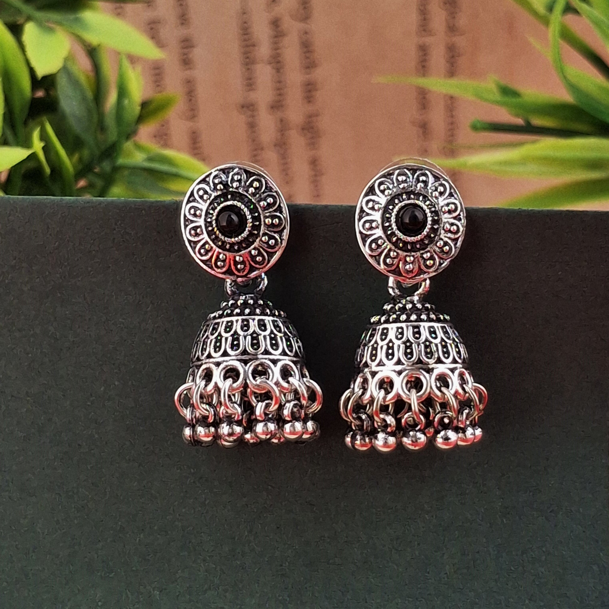 Antique Silver Jhumka Earrings - Kaanke
