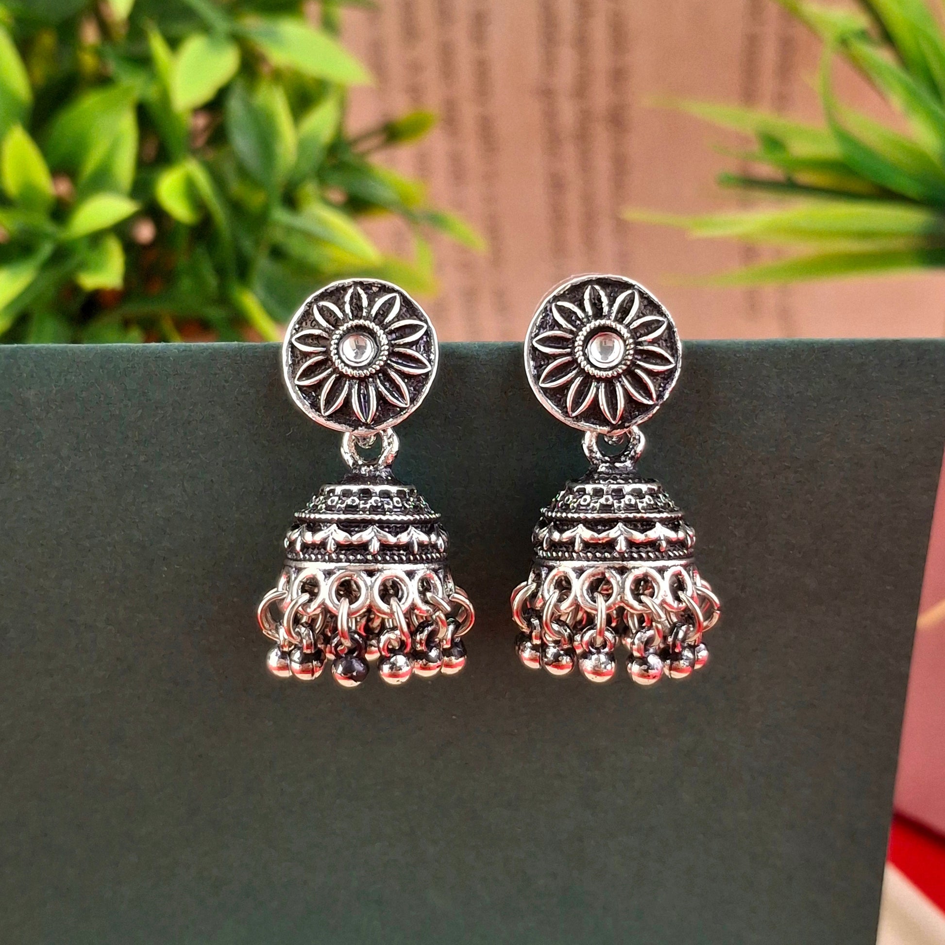 Antique Silver Jhumka Earrings - Kaanke