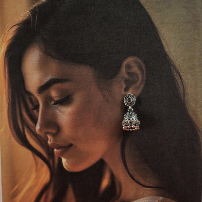 Antique Silver Jhumka Earrings - Kaanke