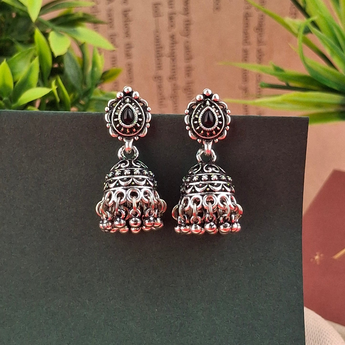 Antique Silver Jhumka Earrings - Kaanke