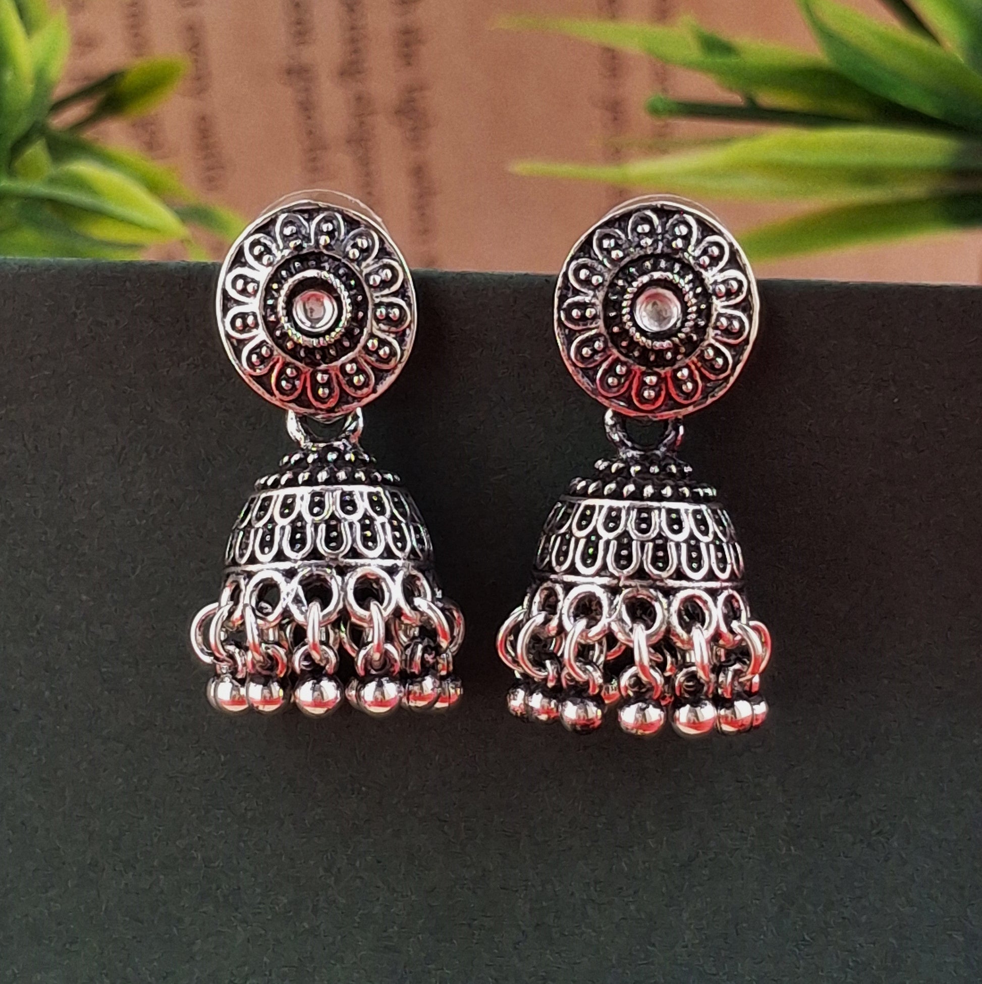 Antique Silver Jhumka Earrings - Kaanke