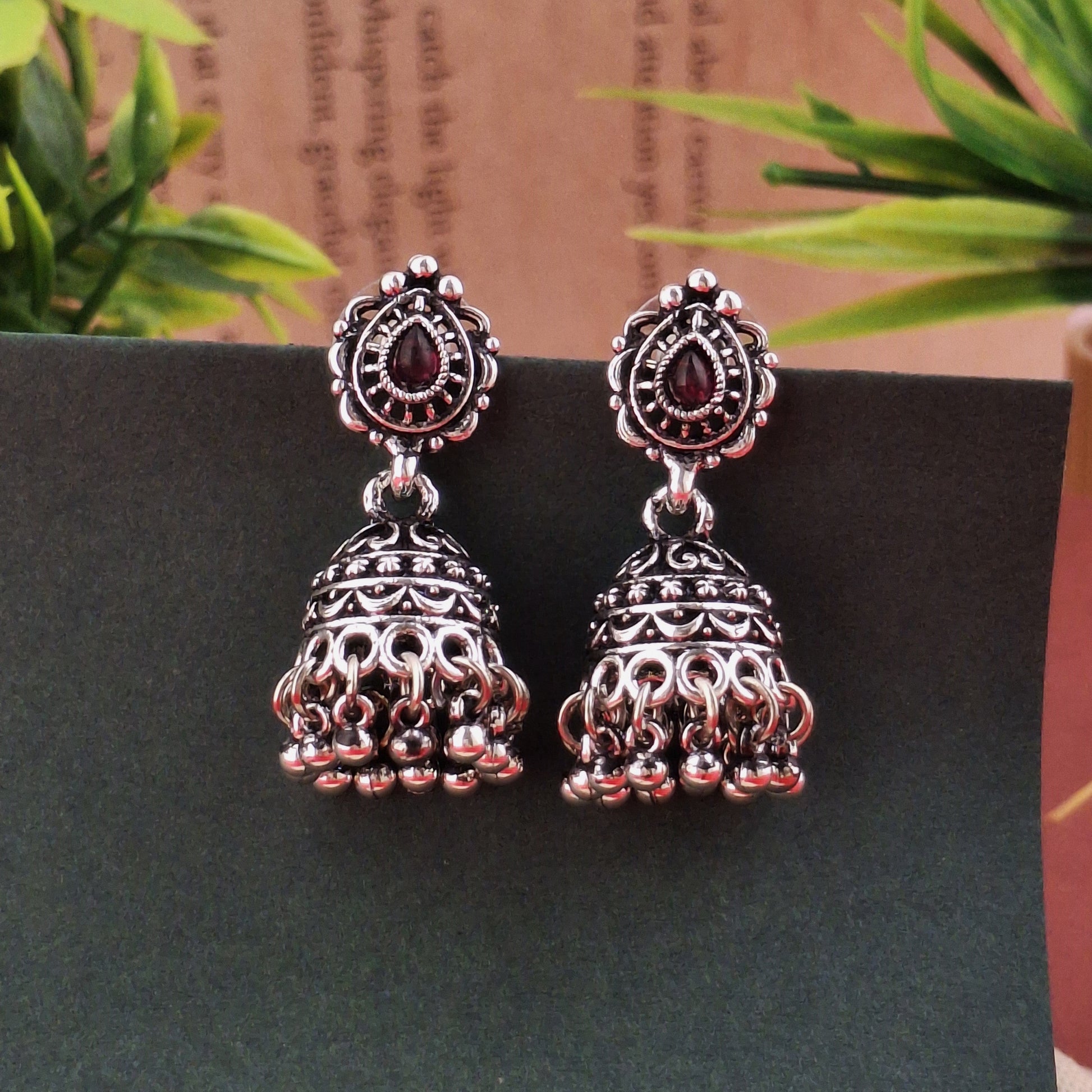 Antique Silver Jhumka Earrings - Kaanke