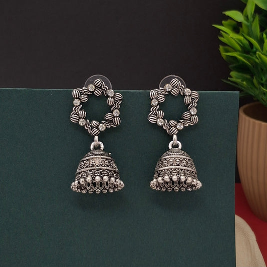 Antique Star Hoop Oxidized Jhumka - Kaanke