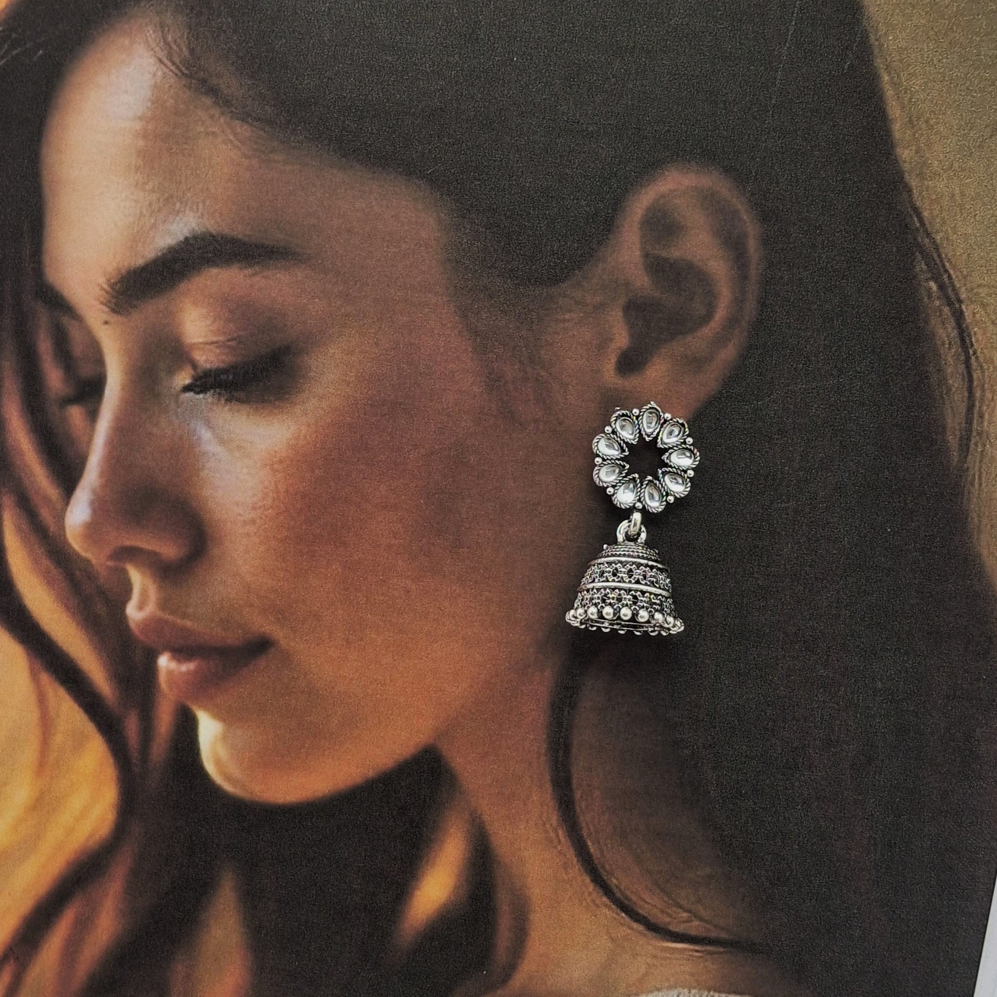 Antique Sunflower Oxidized Jhumka - Kaanke