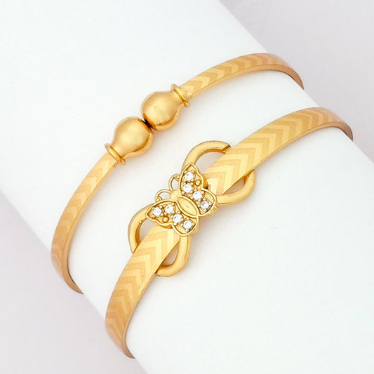 Butterfly Charm | Set Of 2 | 18k Gold Plated Adjustable Bracelet Bangles - Kaanke