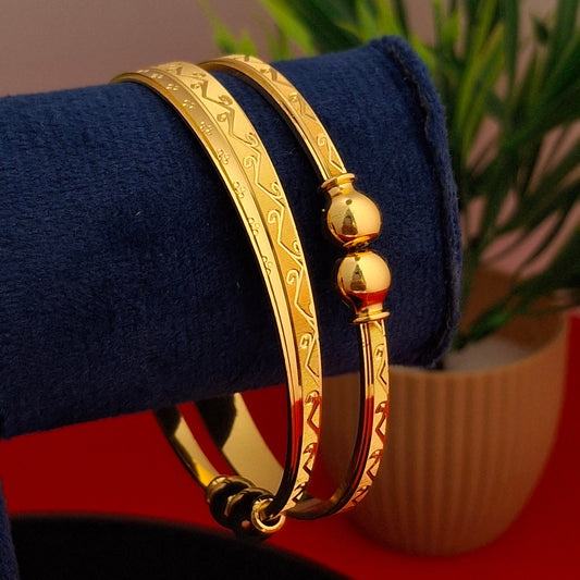 Double Layer | Set Of 2 | 18k Gold Plated Adjustable Bracelet Bangles - Kaanke