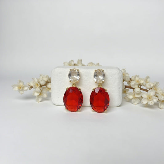 Elegant White & Red Diamond Cut TearDrop Earrings - Kaanke
