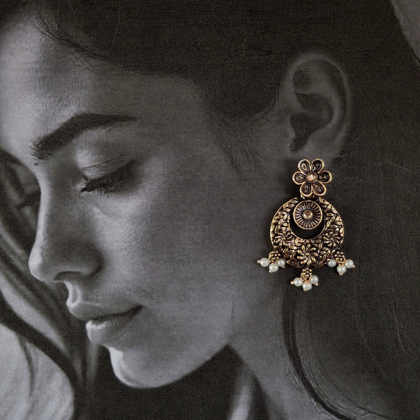 Floral Charm Jhumkas – Copper Antique Earrings - Kaanke