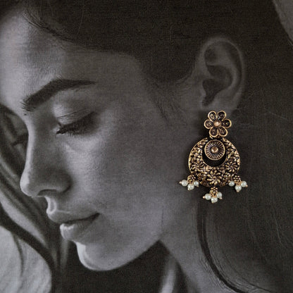 Floral Charm Jhumkas – Copper Antique Earrings - Kaanke