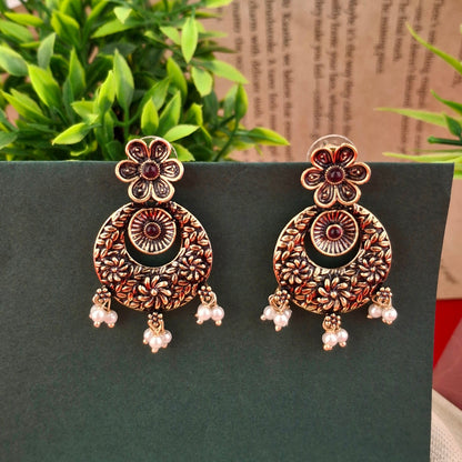 Floral Charm Jhumkas – Copper Antique Earrings - Kaanke