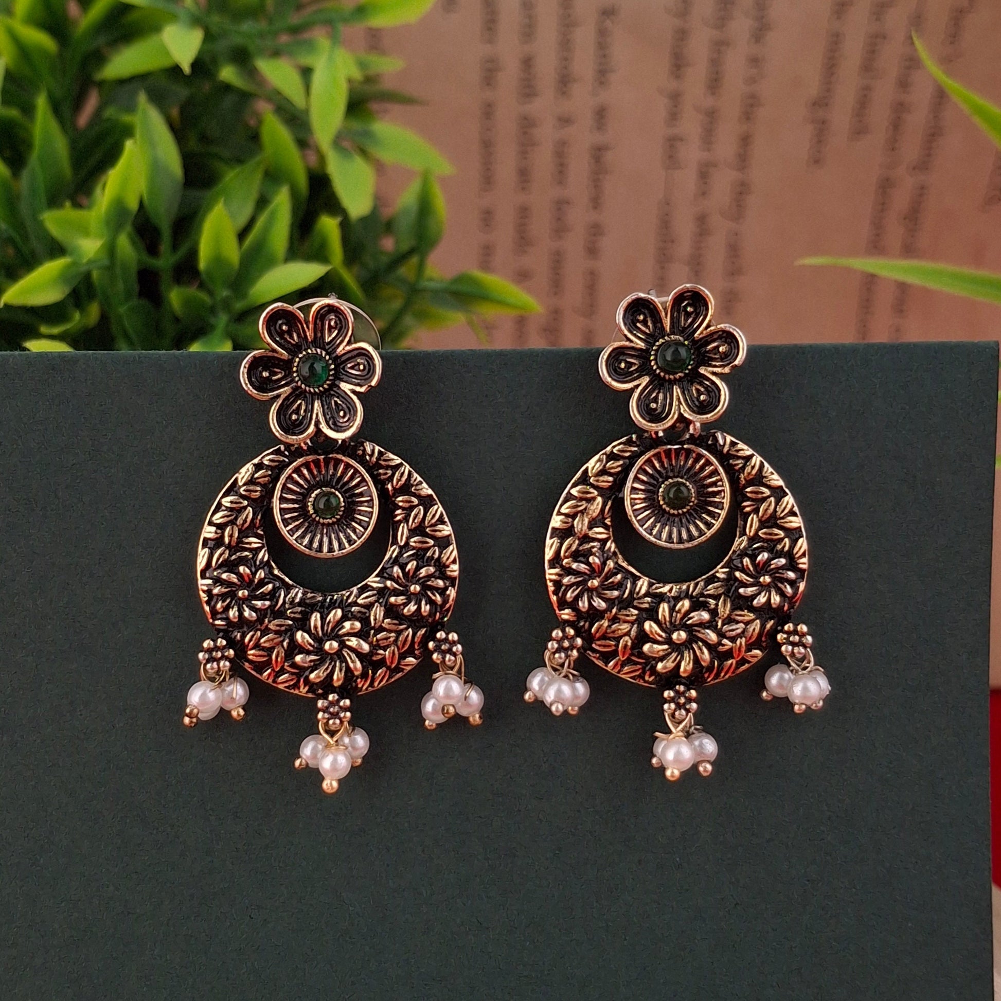 Floral Charm Jhumkas – Copper Antique Earrings - Kaanke