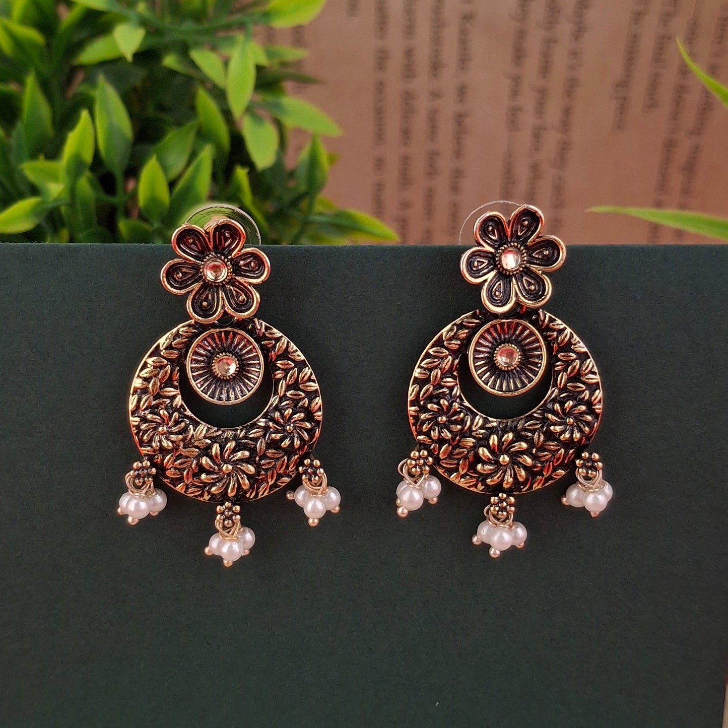 Floral Charm Jhumkas – Copper Antique Earrings - Kaanke