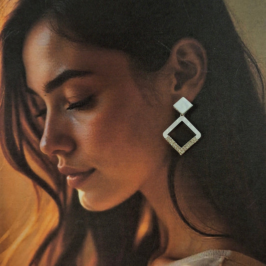 Geometric Sparkle Drop Earrings - Kaanke