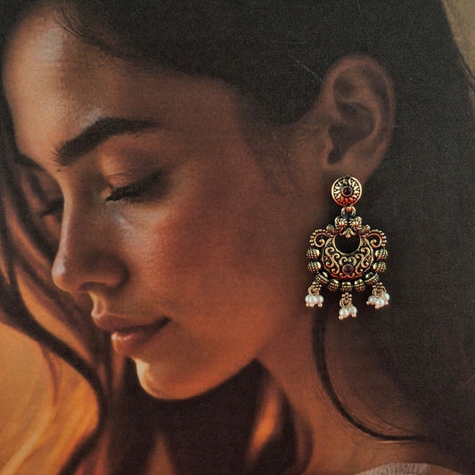 Regal Heritage Jhumkas – Copper Antique Earrings - Kaanke