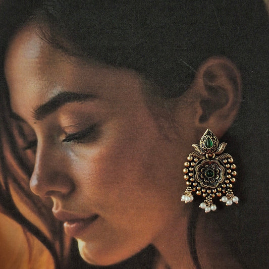 Royal Bloom Jhumkas – Copper Antique Earrings - Kaanke