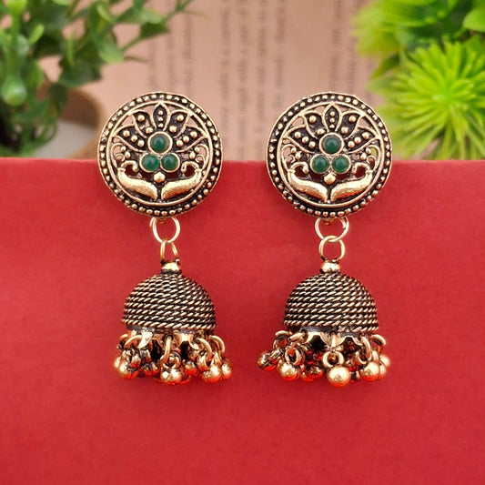 Royal Emerald Blossom Jhumkas - Kaanke