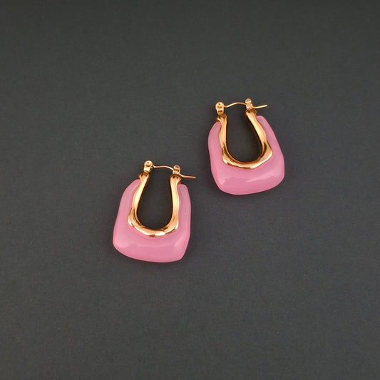Trendy Pink & Gold Hoop Earrings - Kaanke